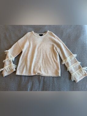 Design 365 Cream Fringe Sleeve Women's Sweater